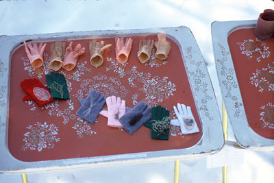 hand made gloves on tables